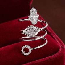 1 pieza Anillo ajustable con diseño único en forma de palma incrustado con circonita cúbica para mujeres - Multicolor - Ver 2