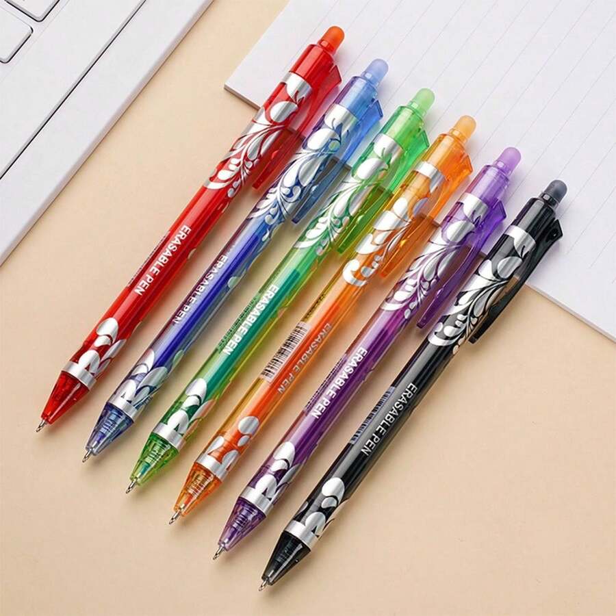 可爱卡通人物按动式圆珠笔，0.5mm创意蓝色中性笔，学生书写笔，可擦墨水笔，文具用品 - 長方形 - 查看 1