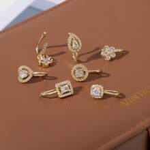 1pc/3pcs Minimalist Elegant Cubic Zirconia Embedded Heart & Flower Nose Stud, Fashionable Luxury Versatile Piercing Jewelry For Women - Gold - View 1