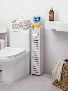 Estante Organizador Baño Sanitario Wc Dos Niveles Con Puerta, Estante de almacenamiento - Blanco - Ver 2