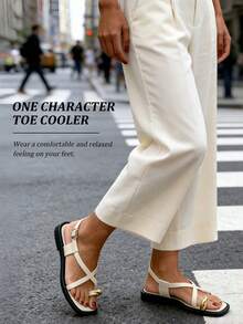 Women's Flat Sandals, Metallic Elegant Party Vacation Casual Beach Cute Fairy Wedding Outdoor Sexy Chinese Style Lovely Comfortable PVC Plastic Criss-Cross Strap Flat Sandals, Suitable For Beach, Holiday, Wedding, School, Office, Home, Outdoor, Summer - Apricot - View 7