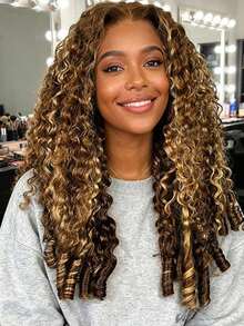 3 In 1 Half Human Hair Wig Burmese Curly Highlight 4/27 Color Wear Go Half Wig With Elastic Drawstring Flip Over Wig - SP4/27 - View 2