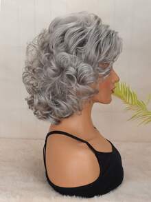 Tóc giả nữ kiểu cơ bản, xoăn gợn sóng, dài ngang vai, có mái, chất liệu sợi tổng hợp chịu nhiệt cao, lưới hoa hồng, độ dày 150%, đa năng cho cả sử dụng hàng ngày và các dịp đặc biệt - Màu xám 10 inch - Bạc - Xem 5