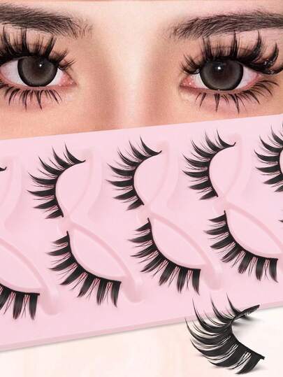 5对卡通风格假睫毛 - 全条装，粗细款式可选，适合万圣节和派对，打造自然娃娃眼妆，假睫毛，睫毛，仿真睫毛
