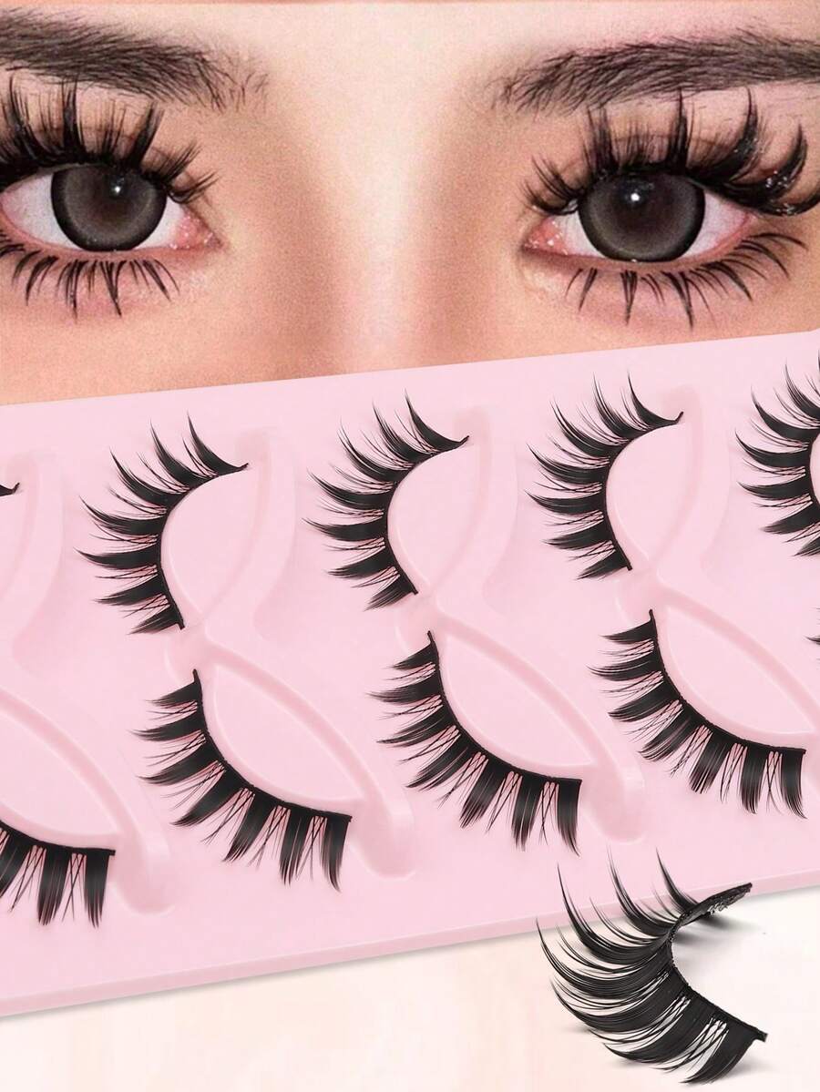 5对卡通风格假睫毛 - 全条装，粗细款式可选，适合万圣节和派对，打造自然娃娃眼妆，假睫毛，睫毛，仿真睫毛 - 尖尾漫畫款 - 查看 1