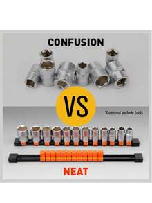 6Pc Socket Holder Set Rack Rail Mountable 86 Clips Tool Storage 1/4 3/8 1/2 - A - View 5