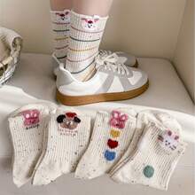 5 Pairs Comfortable Fashion Casual Versatile Cute Cartoon Animal Rabbit Puppy Mid-Calf Socks - Multicolor - View 2