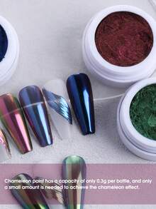 1盒变色龙美甲粉 全息釉面指甲粉 净重0.3克 全息金属粉末 细腻抛光指甲颜料 DIY美甲用品 - 玫紅色 - 查看 4
