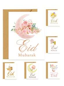 Eid Mubarak Card Set, DIY Eid Cards, Moon & Flower Decorated Cards, Ramadan Greeting Cards, Ramadan Party Favors, Eid Gifts, Ramadan Home Decor, Eid Party Decorations, Eid Party Supplies, Creative Eid Family Gathering Gifts - Multicolor - View 6