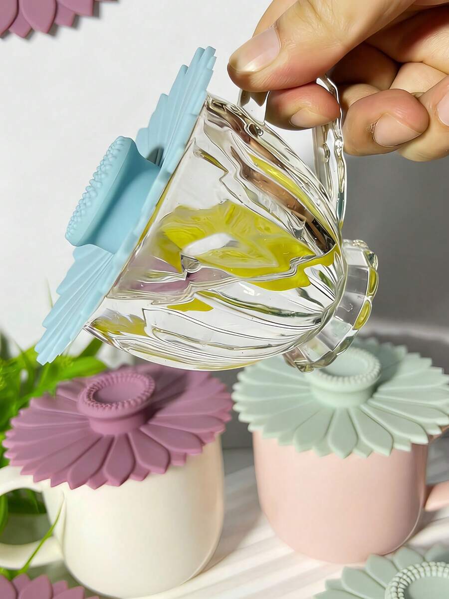 Bộ 3 nắp silicon hình hoa hướng dương, nắp chống tràn đa năng, nắp đậy kín chống rò rỉ cho cốc, lọ, lon, đồ dùng nhà bếp và du lịch.