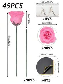 68/45/23 闪亮粉色玫瑰花束，DIY 闪亮花束，人造玫瑰花束，适合情人节、粉色房间装饰、人造花、玫瑰搭配满天星花束、仿真花、新娘捧花、订婚派对、新娘送礼会、情人节装饰、婴儿派对装饰、家居装饰、婚礼装饰、客厅装饰、桌面装饰、花园、花环、卧室装饰、春夏装饰、婚礼用品、派对用品、房间装饰配件、毕业季 - 粉色 - 查看 13