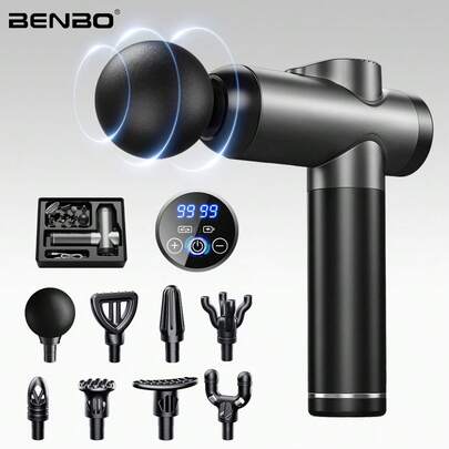  BENBO按摩枪，全身按摩，缓解疼痛，液晶显示屏，多种按摩头可选，灰色和绿色可选。是居家、办公室、健身房、派对、圣诞节、新年、感恩节的理想之选，也是馈赠亲友或自用的绝佳礼物。