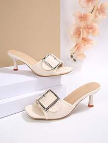 2025新款法式风格女士凉鞋，小猫跟，细带设计，方头，仙气十足，舒适高跟凉鞋 - 白色 - 查看 5