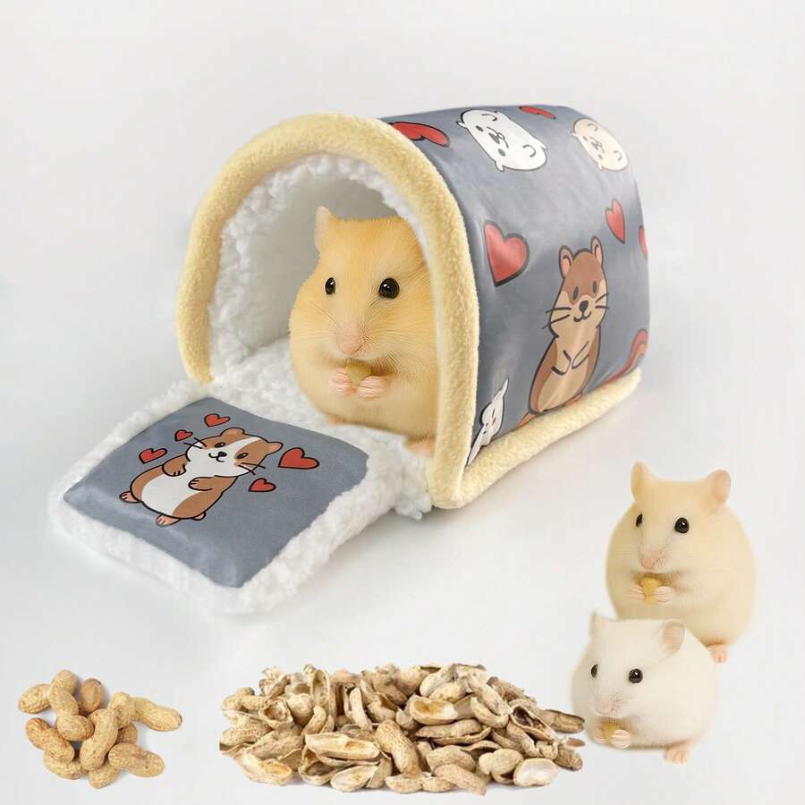 New Hamster Nest, Golden Hamster Flower Branch Nest With Cotton Lining, Warm Pet Cotton Nest For Overwintering, Small Pet Supplies - Grey - View 1