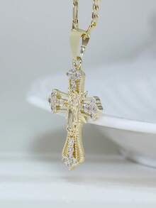 Religious Pendant| Virgin Mary Cross Necklace| Elegant 14K Gold Plated Hollow-Out Suitable A Meaningful And Stylish Accessory To Express Faith Personal Style, Perfect Daily Wear, Church Services - Gold - View 6