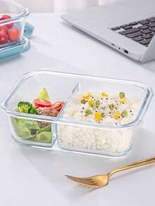 Hộp cơm bento 3 ngăn có nắp đậy bằng thủy tinh, hộp đựng thức ăn hình chữ nhật trong suốt dùng được trong lò vi sóng, thích hợp cho bữa trưa văn phòng, nhà bếp, hộp cơm trưa học sinh. - màu xanh lá - Xem 11