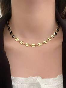 1 Classic Minimalist Oval Chain Necklace - Oval - View 2