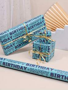 1 Roll Happy Birthday Gift Wrapping Paper - Vintage Striped Kraft Paper With Gold Glitter Accents, High-Quality DIY Party Decor For Weddings, Birthdays, Graduations, Thanksgiving, Birthday Parties, Holiday Gift Wrapping, Elegant Presentation, Craft Supplies For Holidays - Multicolor - View 10
