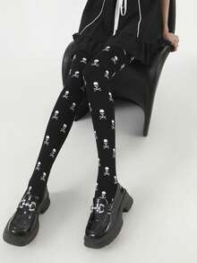1 Pair Niche Gothic Skeleton Tights, Skin-Friendly Breathable, Suitable For Daily Goth Style - Multicolor - View 7