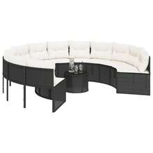 vidaXL Gartensitzgruppe Mit Tisch Und Runden Kissen, Schwarz Poly-Rattan - Black - View 3
