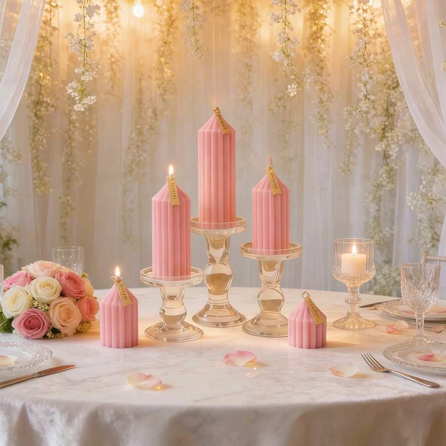 Esta dulce vela perfumada a rayas rosas tiene un diámetro de 5 cm y una longitud de 7,5 a 20 cm. Emite un aroma dulce y es sin humo. Es muy adecuada para la decoración del Día de San Valentín, regalos del Día de San Valentín, regalos festivos y cenas a la luz de las velas. - Vela - Ver 1