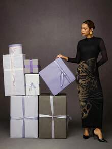 Fashionable Women's Sexy Rhinestone Mesh Print Dress, Elegant & Graceful - Black - View 3