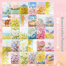 30pcs Landscape Oil Painting Style Postcard Set, Flat Oil Painting Photo Aesthetic Images, Layered Art Greeting Cards, Floral, Plant, Mountain, Butterfly, Moonlight, Seascape Themed Postcards - A - View 6