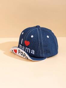 1pc Baby Summer Thin "I Love Mama/Papa" Embroidered Denim Baseball Cap, Fashionable & Cute Versatile Hat, Soft & Comfortable Sun Protection, Suitable For 1-2 Years Old Toddlers Outdoor Play And Daily Wear, Can Be Used As Holiday Gift - Multicolor - View 4