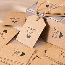 50pcs "Made With Love" Tags, Suitable For DIY Jewelry, Handmade Accessories, Gift Packaging, Display Cards - Khaki - View 7