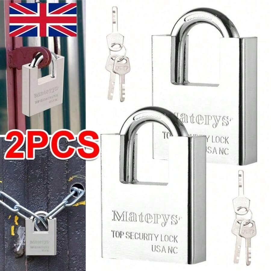 2 PCS Heavy Duty Padlock High Security Lock With 3 Keys Chain Pad Lock 60 MM - Silver - View 1