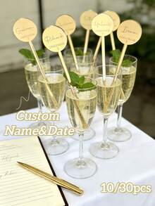 10/30pcs Personalized Wedding Acrylic Stir Stick, Custom Text Design For Stylish Beverage Mixing At Weddings - Multicolor - View 2