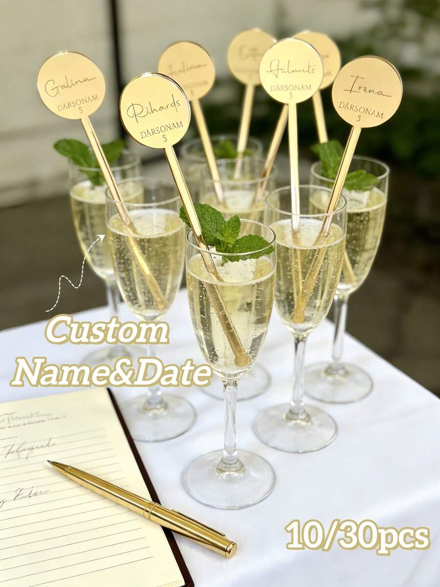 10/30 piezas Palitos personalizados de acrílico para bodas, diseño de texto personalizado para mezclar bebidas con estilo en bodas - Multicolor - Ver 1