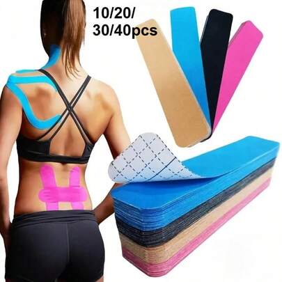 10/20/30/40 piezas Cinta de kinesiología precortada de 2 pulgadas x 10 pulgadas, cinta elástica para músculos deportivos, color aleatorio