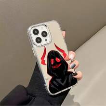 Demonio negro con cuernos y ojos rojos. Esta elegante funda es compatible con Samsung, Apple, VIVO, OPPO, , Transsion, ,  y Honor. Fabricada en silicona TPU, ofrece protección contra golpes y caídas, además de una sensación superior. Es un regalo ideal para familiares, amigos y seres queridos, y la opción perfecta para San Valentín y Año Nuevo.Funda de teléfono con espejo - Plateado - Ver 2