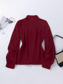 Blusa de mujer de unicolor, de manga larga, de un solo pecho, elegante y versátil, para el verano - Burdeos - Ver 5