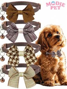 1/4pcs Fashionable Bow-Knot Pet Bell Adjustable Collar With Leash Buckle, Suitable For Decorating Cats And Dogs - Multicolor - View 11