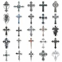 50pcs Gothic Cross Sticker Series, Unique & Cool Design, Suitable For Scrapbooking, Notebooks, Laptops, Water Bottles, Cars, Faith-Based Designs With Positive Messages, Great Gift - 50pcs/pack - View 8