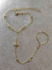 1pc Rhinestone Star Linked Finger Hand Chain, Elegant Party Hand Accessory Bracelet For Women - Star - View 2