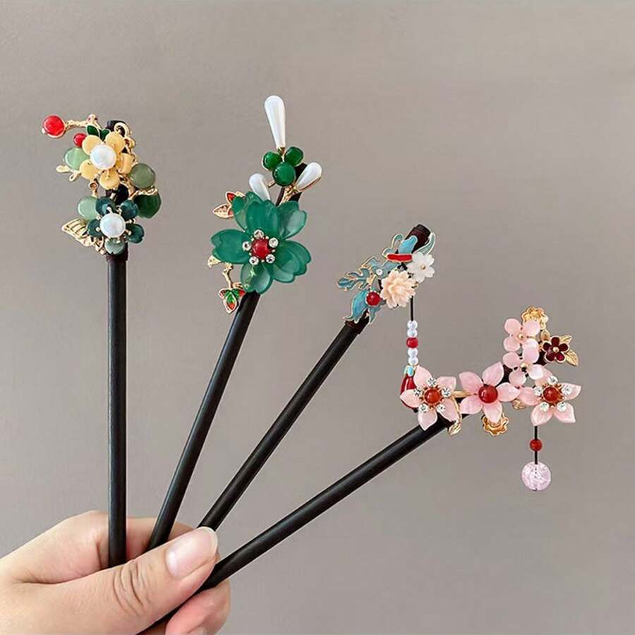 1pc Retro Style Tassel Hair Stick, Chinese Traditional Hanfu Hair Accessory For Bun Updo,Summer,Holiday,Travel,Festival,Birthday - Multicolor B - View 1