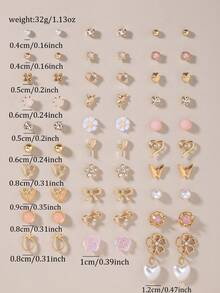 60pcs/Set Fashion Metal Butterfly, Heart, Rhinestone, Moon, Flower Stud Earrings Set, Holiday Gift For Women, Daily Wear - Yellow Gold - View 5