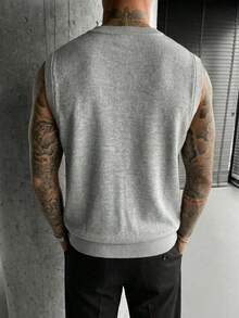 GRDR Men's Solid Color Knitted Vest, Casual & Versatile - Grey - View 3