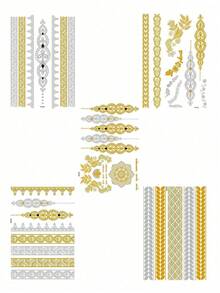 5 Tờ Hình Xăm Kim Tuyến Vàng Chống Thấm Nước, Hình Xăm Kim Loại Vàng Tạm Thời Dành Cho Nữ, Bền Lâu, Thích Hợp Cho Tiệc Bãi Biển, Kỳ Nghỉ, Lễ Hội Âm Nhạc. - Nhiều màu - Xem 2