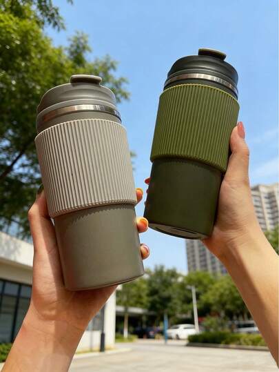 1pc/480ml Portable Coffee Cup, Stainless Steel Vacuum Insulated Travel Mug, Leak-Proof Double Wall Tumbler With Non-Slip Sleeve, Elegant Latte Cup Suitable For Milk, Coffee, Tea, Juice