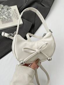 Bolsa transversal moderna e popular com corrente, alça de ombro com laço, bolsa delicada e charmosa, feita de PU com fecho magnético. Ideal para compras, festas, uso diário, para guardar fones de ouvido e lenços de papel. Cor sólida e vibrante, perfeita para presentear. - Multicolorido - Ver 7