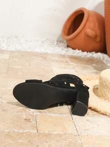 Giày bốt cao gót da lộn màu đen thời trang và đa năng dành cho nữ, đế dày, kiểu dáng thường ngày, thích hợp cho kỳ nghỉ, hở mũi, khóa kéo phía sau, thoải mái và thoáng khí, mẫu mới mùa hè. - màu đen - Xem 5