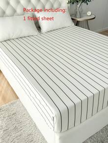 1件100%纯棉床笠，条纹水洗棉，天然质感，柔软舒适，适用于30厘米厚床垫，男女通用宿舍床上用品，学校宿舍装饰，简约卧室装饰 - 彩色 - 查看 6