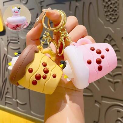 1pc 2026 Bestselling Creative Milk Tea Cup Cow Squeeze Toy Keychain, Cartoon Funny Stress Relief, Backpack Pendant, Perfect Gift, Holiday Gift, Birthday Gift, Interesting Gift, Valentine's Day Gift