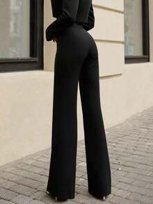 Women's Casual Elegant Straight-Leg Pants, Essential Back-To-School Item, Asymmetric V-Waistline Accentuates Curves, Suitable For Daily Wear, Office, Dates, Vacation And More - 黑色 - 查看 5
