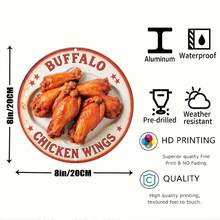 [2D Flat] Vintage Buffalo Chicken Wings Round Metal Sign - 20.32x20.32 Cm Aluminum Wall Decor, Scratch & UV Resistant, Anti-Graffiti Finish, Perfect For Home, Kitchen, Garden, Bar, And Music Halls, Vintage Wall Decor |   Retro Style Decor |   Durable Aluminum Sign, Chicken Decor - 混合色 - 查看 3