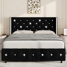 Twin/ Full/ Queen/ King Size Bed Frame With Wingback Headboard, Upholstered Bed Frame With Diamond Headboard And Footboard, Faux Leather Modern Bed Frame, Easy Assembly, Purple/ Blue/ Pink/ White/ Black/ Green - Black - View 14